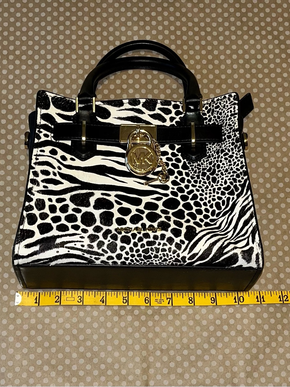 Michael Kors Black & White Animal Print Satchel with Gold Hardware